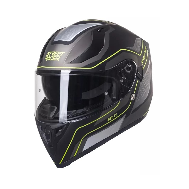 Motociklistička kaciga Street Racer SR I1 crno-siva fluo žuta - II. kvaliteta