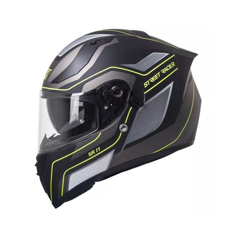 Motociklistička kaciga Street Racer SR I1 crno-siva fluo žuta - II. kvaliteta