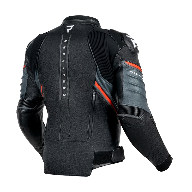 Kožna motoristička jakna Rebelhorn Veloce crno-fluo crvena