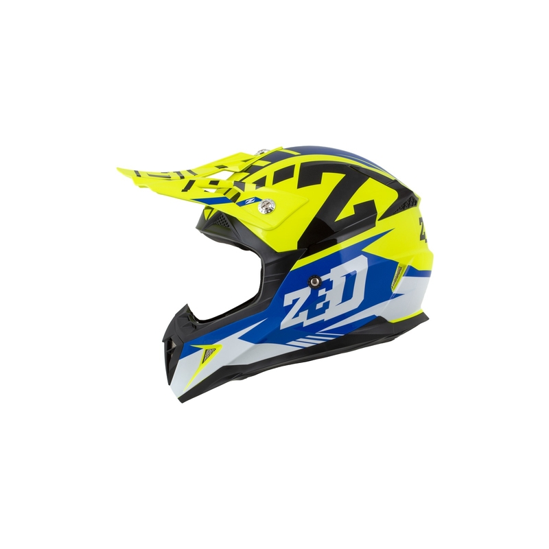 Dječja kaciga za motocross ZED X1.9D plavo-fluo žuto-crno-bijela
