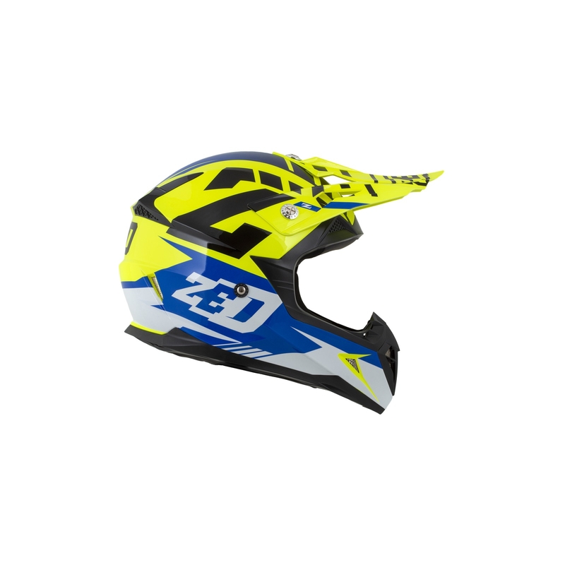 Dječja kaciga za motocross ZED X1.9D plavo-fluo žuto-crno-bijela