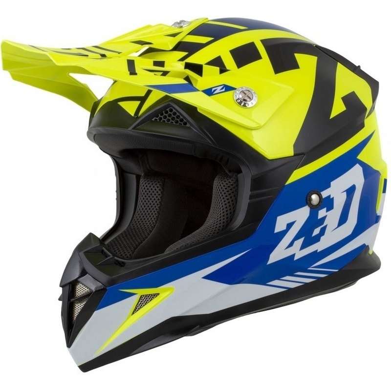 Dječja kaciga za motocross ZED X1.9D plavo-fluo žuto-crno-bijela