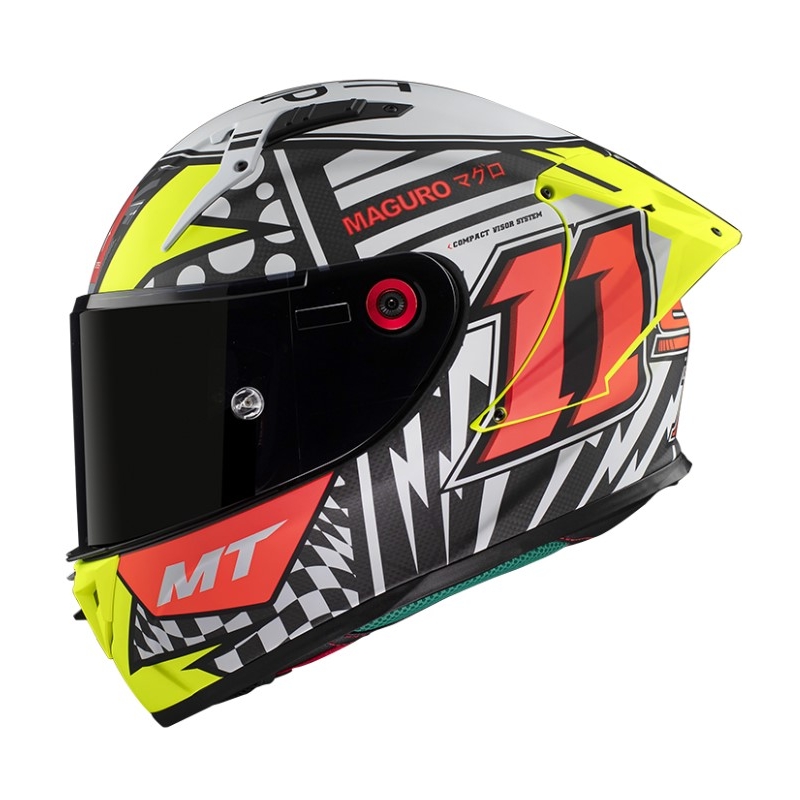 Integralna motociklistička kaciga MT KRE+ Carbon Sergio Garcia A3 crna-bijela-crvena-fluo žuta