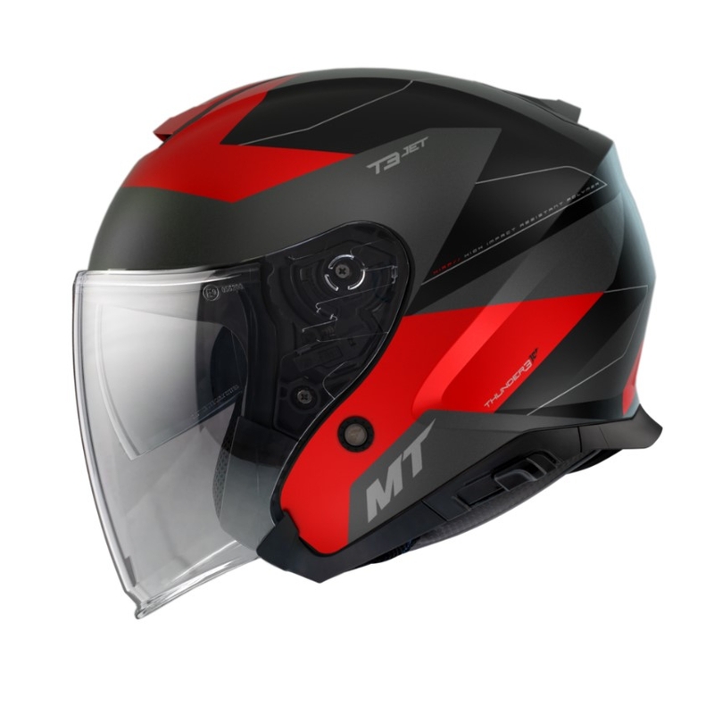 Otvorena motociklistička kaciga MT Thunder 3 SV Jet Cooper crno-sivo-crvena rasprodaja