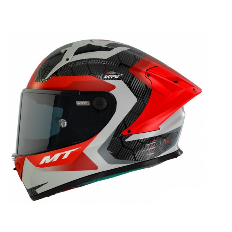Integralna motociklistička kaciga MT KRE+ Carbon Powerful sivo-crvena