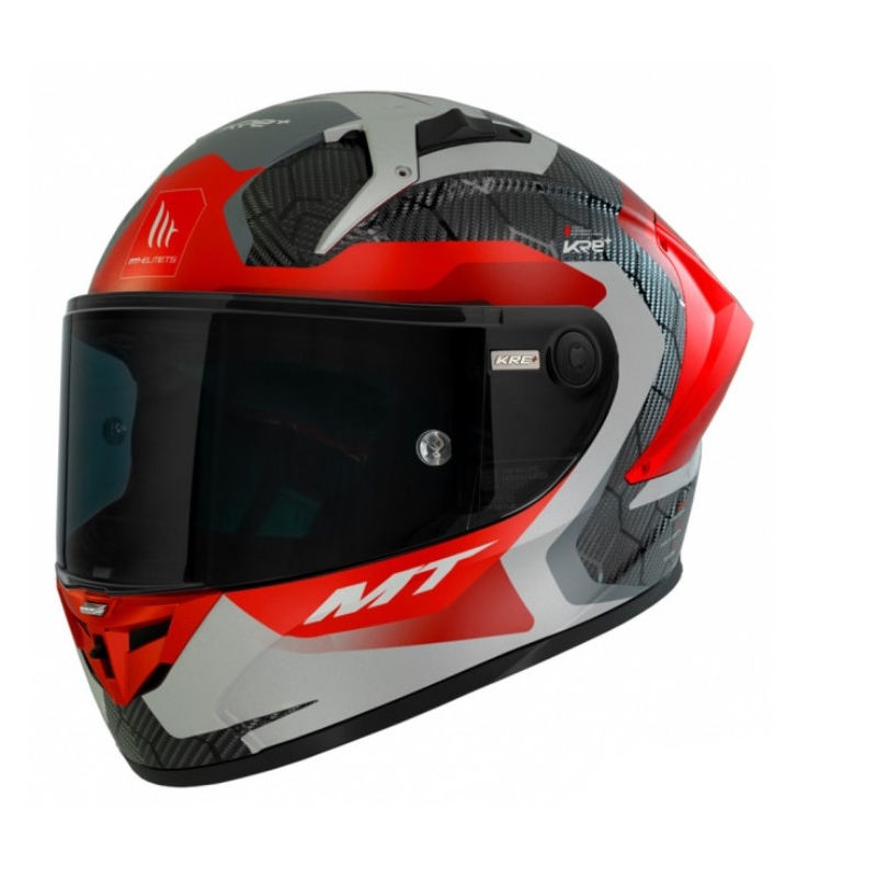 Integralna motociklistička kaciga MT KRE+ Carbon Powerful sivo-crvena