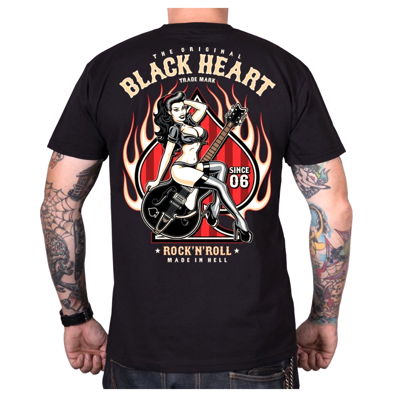 Muška majica kratkih rukava Black Heart Pin Up Flames