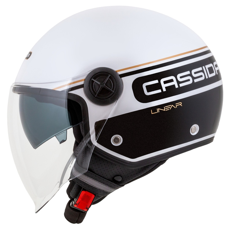 Otvorena motociklistička kaciga Cassida Handy Plus Linear bijelo-crno-zlatna