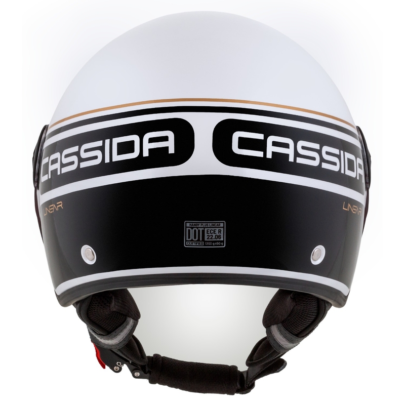 Otvorena motociklistička kaciga Cassida Handy Plus Linear bijelo-crno-zlatna