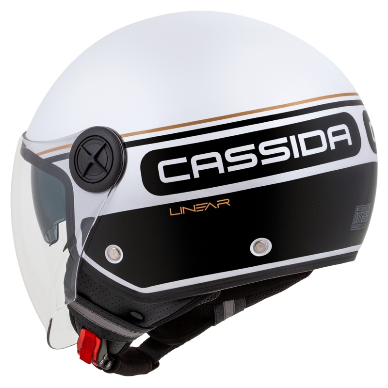 Otvorena motociklistička kaciga Cassida Handy Plus Linear bijelo-crno-zlatna