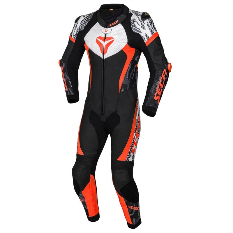 Jednodijelno motorističko odijelo SECA SRS One crno-bijelo-fluo crveno rasprodaja