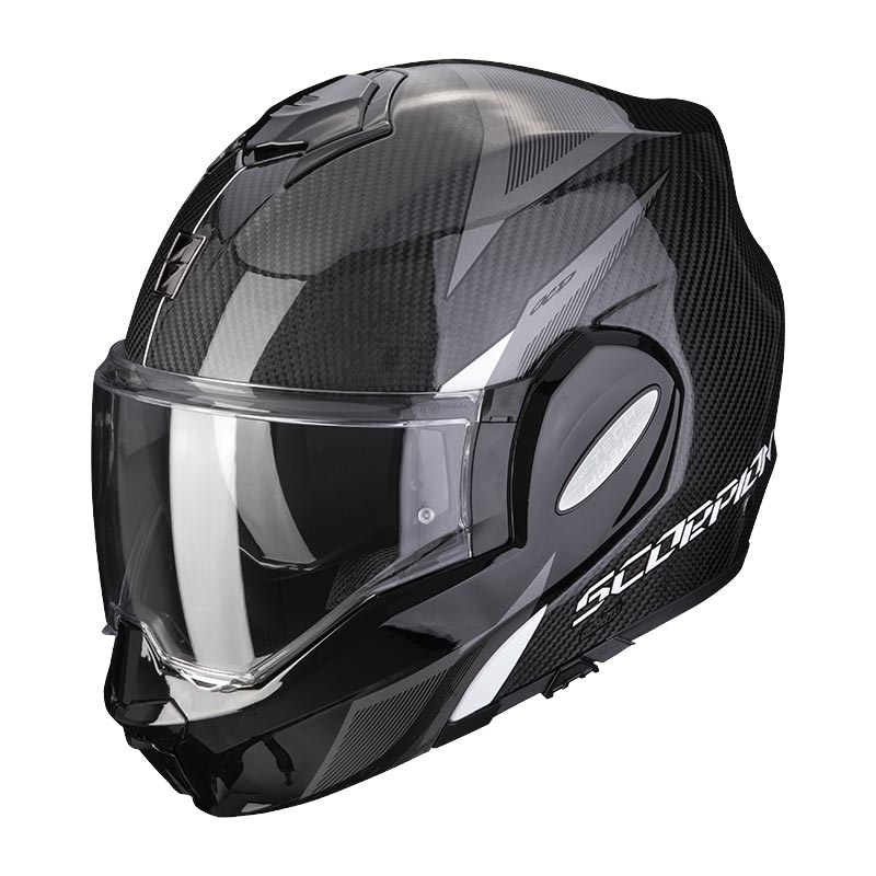 Preklopna kaciga Scorpion EXO-TECH EVO Carbon Top crno-bijela