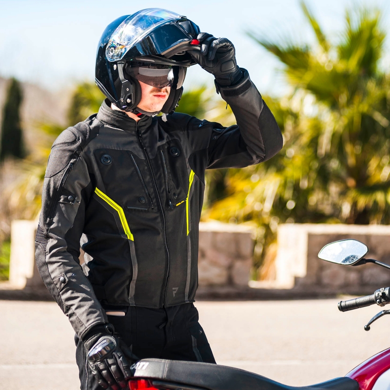 Motociklistička jakna Rebelhorn Borg crna-tamno siva-fluo žuta
