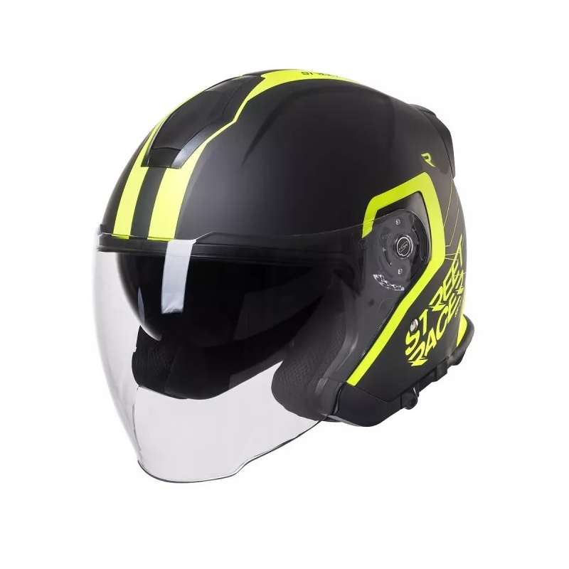Otvorena motociklistička kaciga Street Racer SR 01 crno-fluo žuta - II. kvaliteta