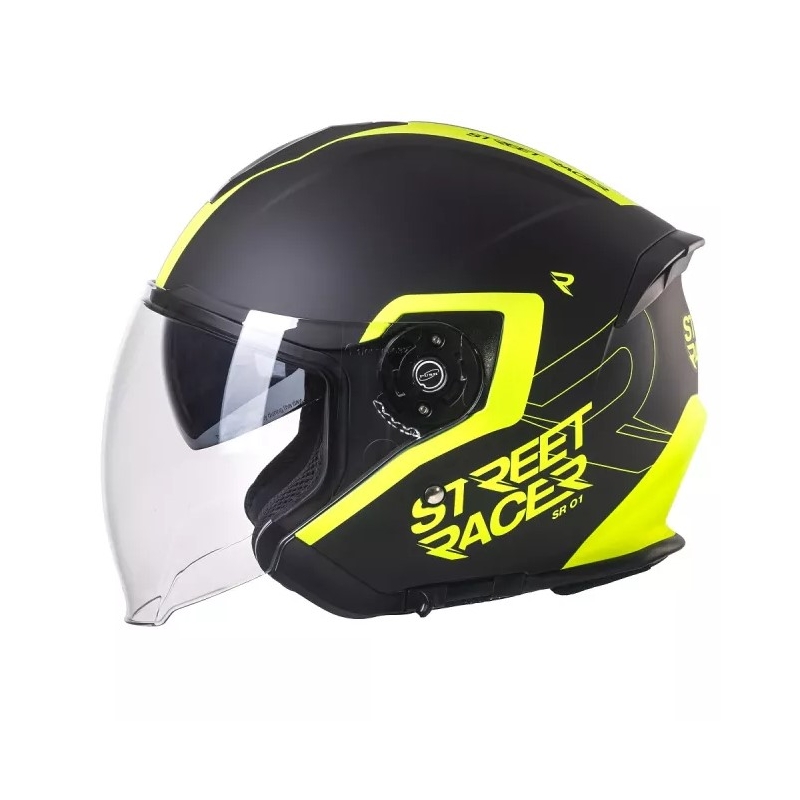 Otvorena motociklistička kaciga Street Racer SR 01 crno-fluo žuta - II. kvaliteta