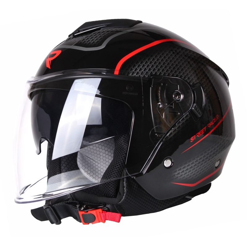 Otvorena motociklistička kaciga Street Racer Pilot crno-crvena - II. kvaliteta
