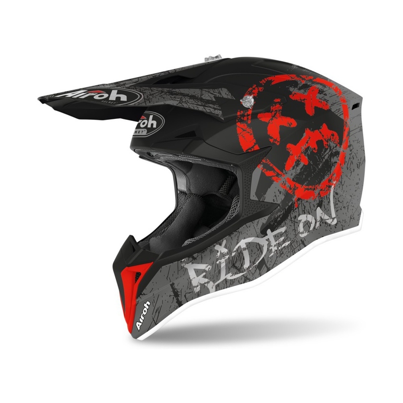 Dječja kaciga za motocross Airoh Wrap Youth Smile crno-sivo-crvena