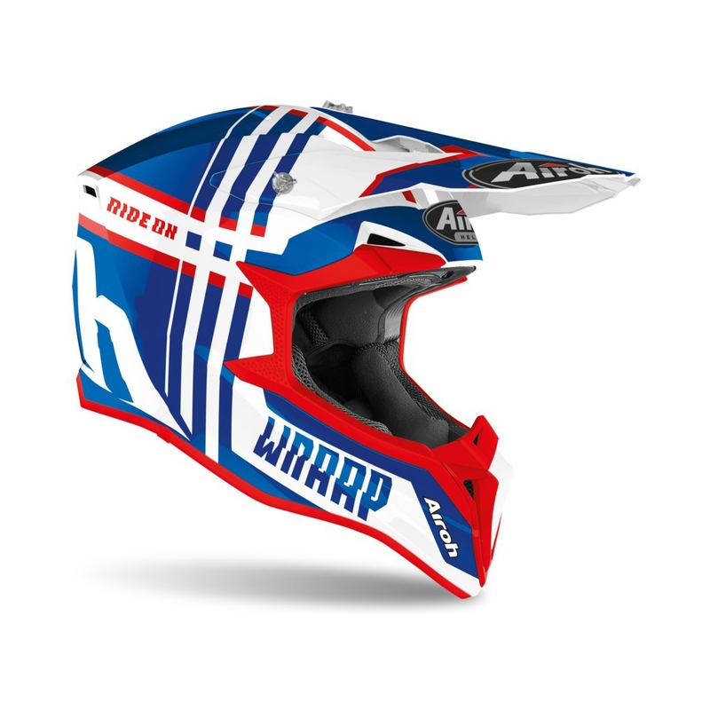 Dječja kaciga za motocross Airoh Wrap Youth Broken plavo-bijelo-crvena