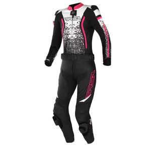 Žensko motorističko odijelo RSA GT2 crno-bijelo-fluo roza