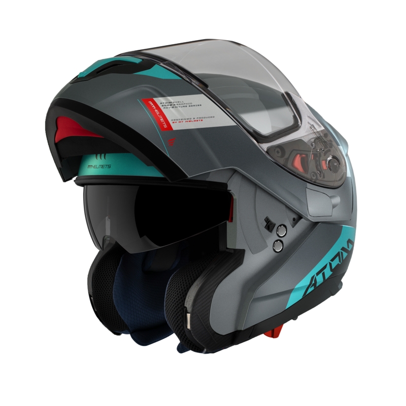 Motociklistička kaciga na preklop MT Atom SV Gorex C2 sivo-tirkizna