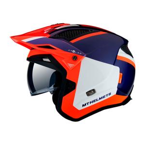Otvorena motociklistička trial kaciga MT District SV Analog D5 plavo-bijela-fluo narančasta
