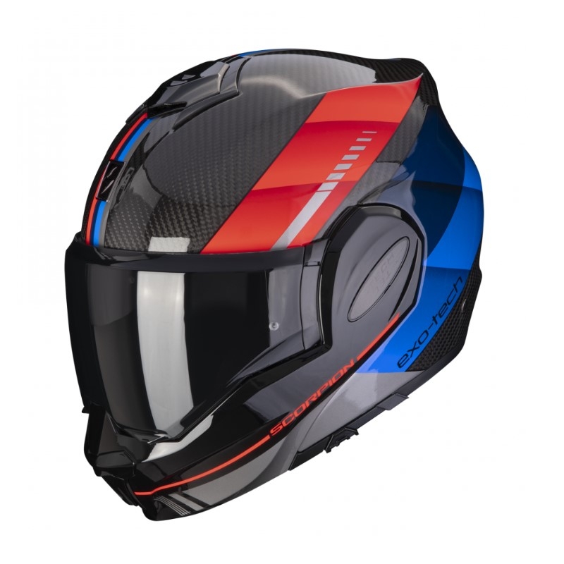 Preklopna kaciga Scorpion EXO-TECH EVO Carbon Genus crno-plavo-crvena