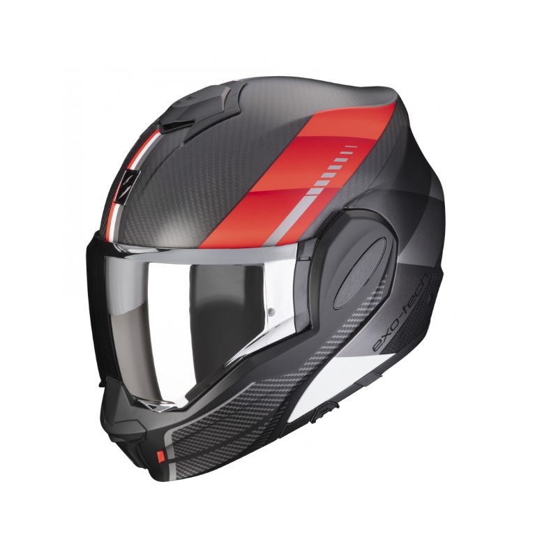 Kaciga na preklop Scorpion EXO-TECH EVO Carbon Genus crno-crvena mat