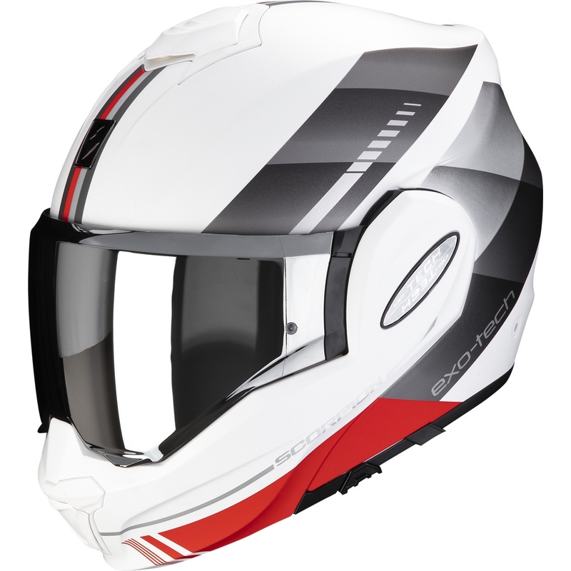 Preklopna motociklistička kaciga Scorpion EXO-TECH EVO Genre bijela-srebrna-crvena rasprodaja