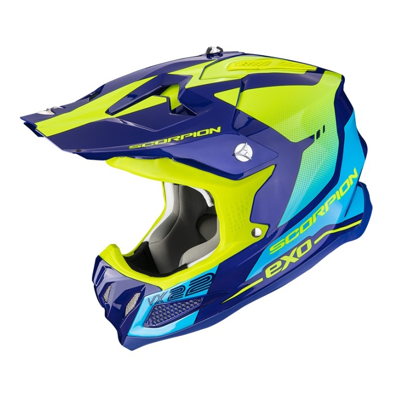 Scorpion VX-22 Air Attis plavo-fluo žuta kaciga za motocross