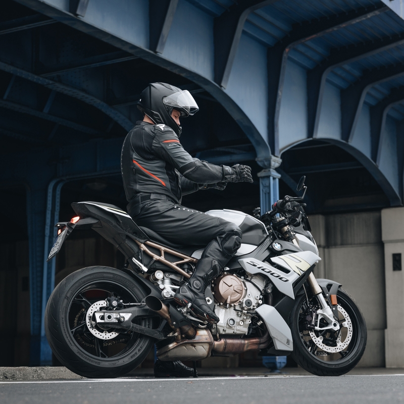 Kožna motoristička jakna Rebelhorn Veloce crno-fluo crvena