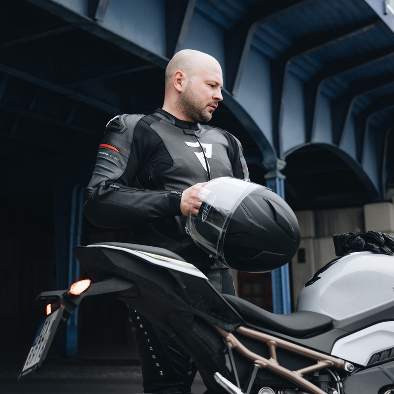 Kožna motoristička jakna Rebelhorn Veloce crno-fluo crvena