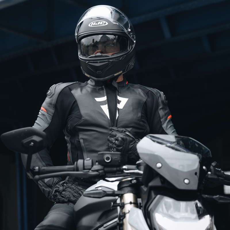 Kožna motoristička jakna Rebelhorn Veloce crno-fluo crvena