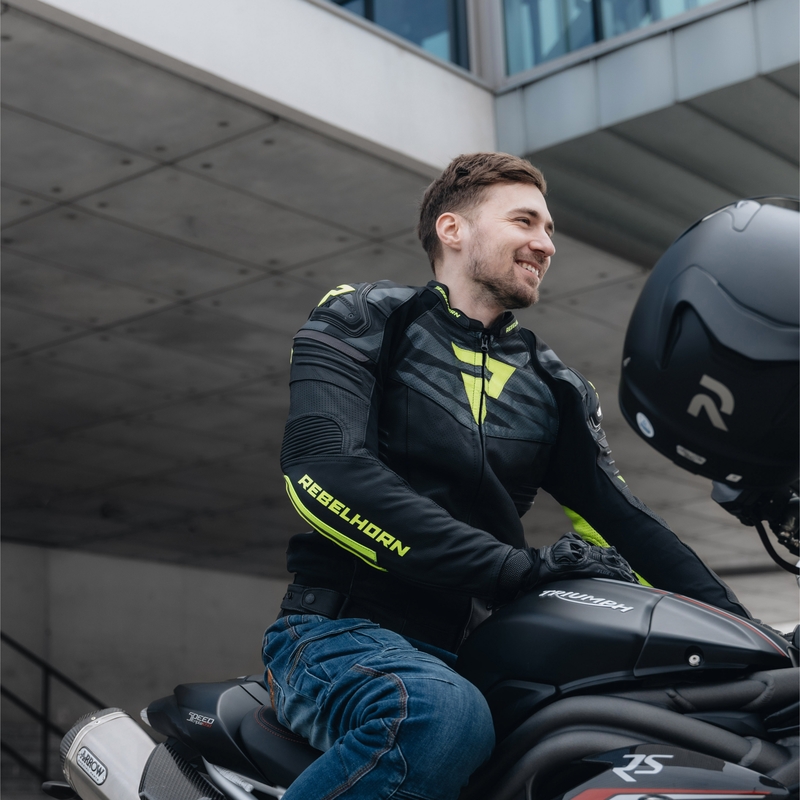 Kožna motoristička jakna Rebelhorn Vandal crno-fluo žuta rasprodaja