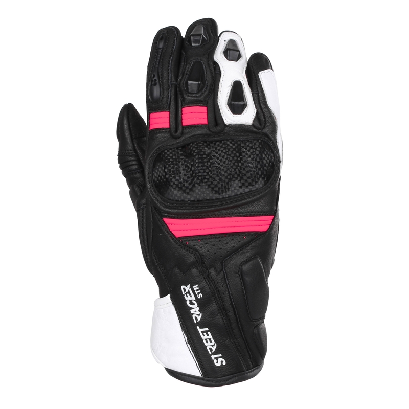 Ženske moto rukavice Street Racer STR crno-bijelo-roze