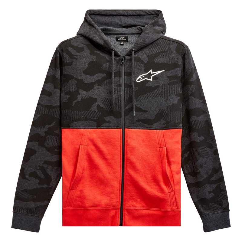 Alpinestars Camo Block majica s kapuljačom, siva, kamuflažno-crvena, fluo