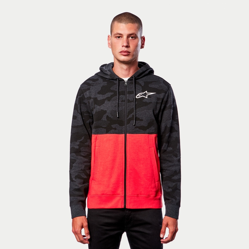 Alpinestars Camo Block majica s kapuljačom, siva, kamuflažno-crvena, fluo