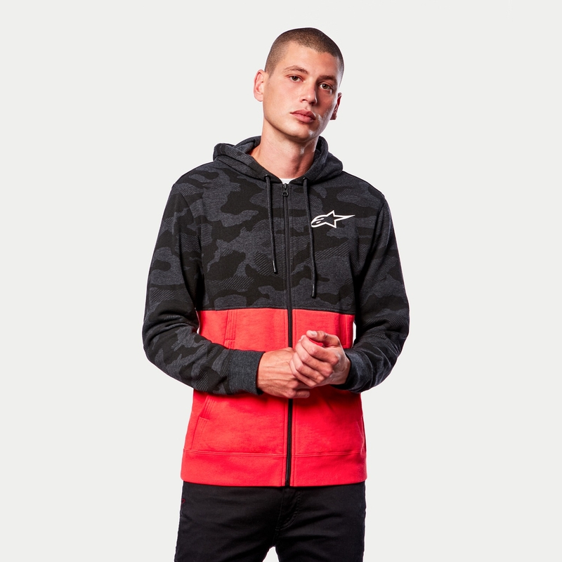 Alpinestars Camo Block majica s kapuljačom, siva, kamuflažno-crvena, fluo