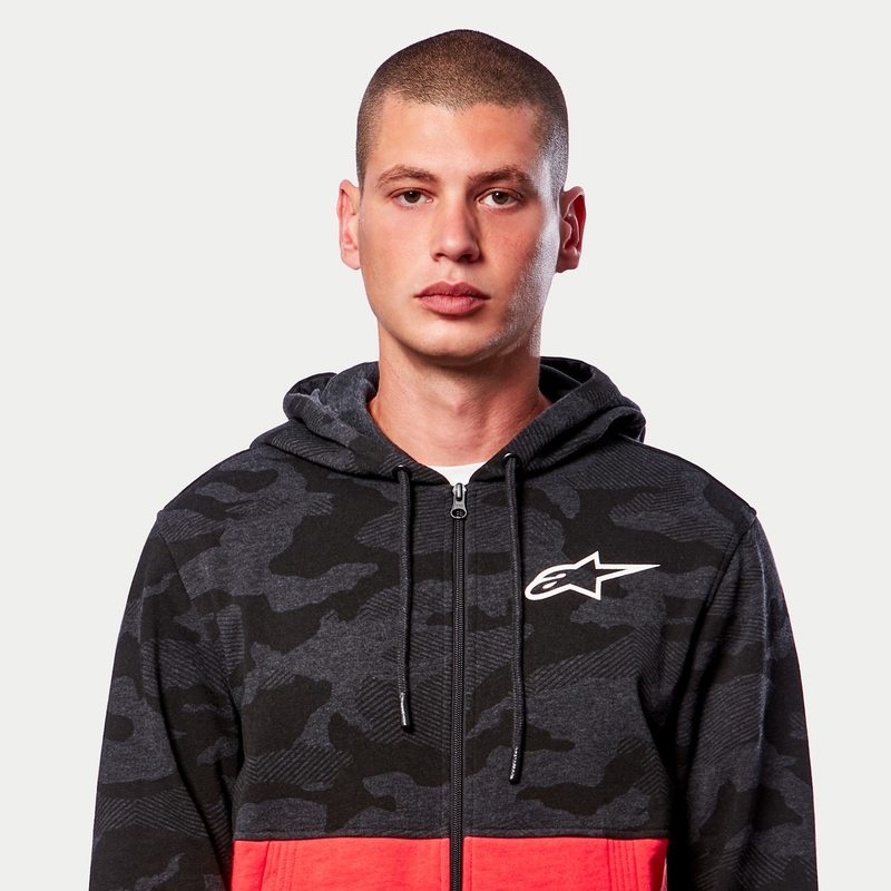 Alpinestars Camo Block majica s kapuljačom, siva, kamuflažno-crvena, fluo