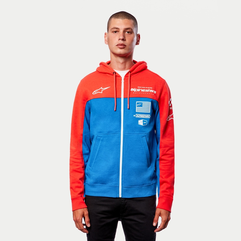 Mikina Alpinestars H Block Hoodie fluo červeno-světle modrá
