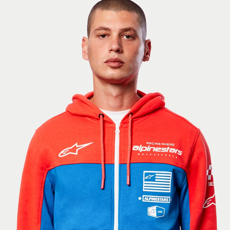 Mikina Alpinestars H Block Hoodie fluo červeno-světle modrá