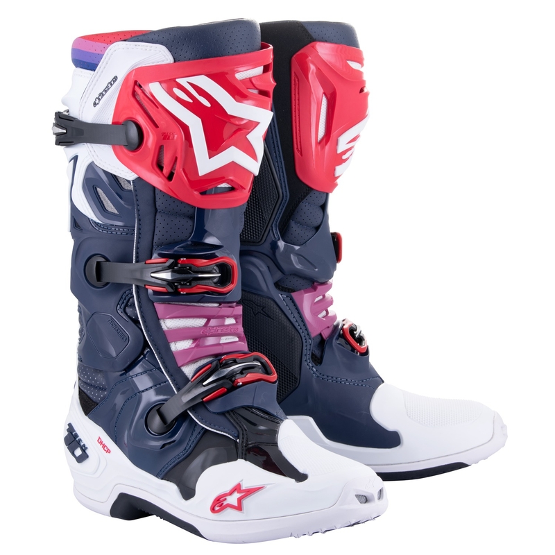 Alpinestars Tech 10 Supervented perforirane motociklističke čizme tamnoplavo-bijelo-crveno-ljubičaste