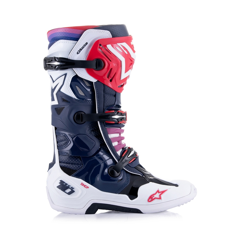 Alpinestars Tech 10 Supervented perforirane motociklističke čizme tamnoplavo-bijelo-crveno-ljubičaste