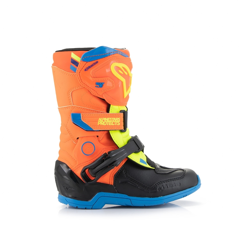 Alpinestars Tech 3S Kids dječje motociklističke čizme fluo narančasto-plavo-fluo žuto-crne