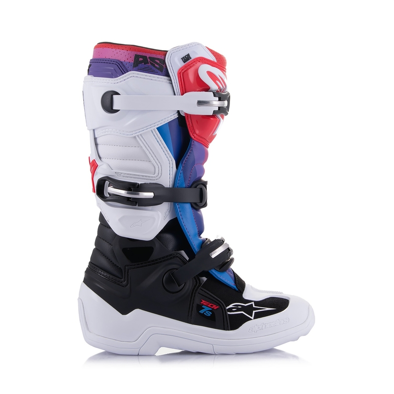 Alpinestars Tech 7 S Dječje Motokros Čizme Bijelo-Crno-Crveno-Plavo-Ljubičaste