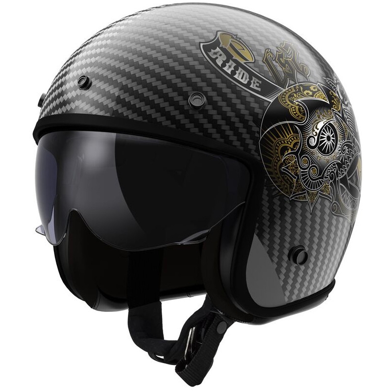 Otvorena motociklistička kaciga LS2 OF601 Bob II Carbon Custom crna sjajna