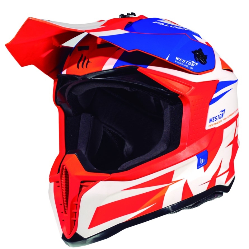 Motocross kaciga MT Falcon Weston bijelo-plava-fluo narančasta
