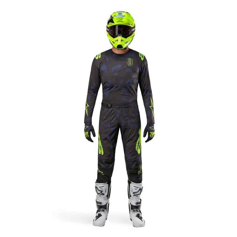 Alpinestars Techstar Rantera motokros majica crno-plavo-fluo žuta