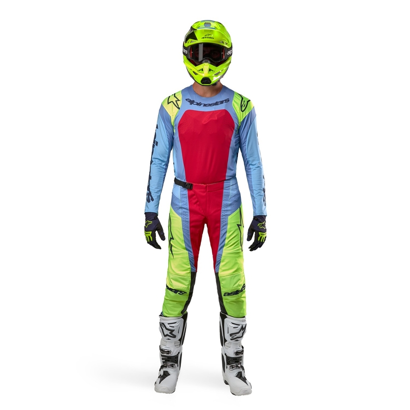 Alpinestars Techstar Ocuri motokros hlače svijetlo plavo-fluo žuto-crvene