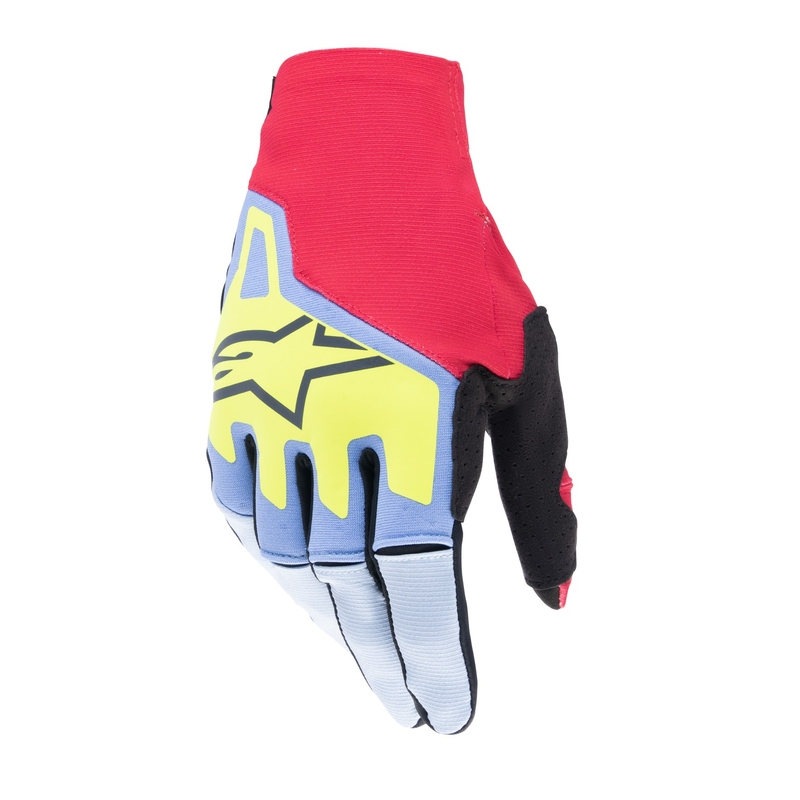 Alpinestars Techstar motokros rukavice svijetlo plavo-crveno-žute fluo-crne
