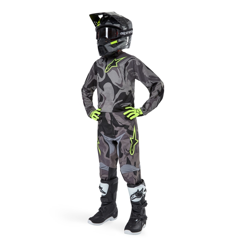 Alpinestars Racer Tactical 2024 dječja motocross majica Chestnut Camo-Fluo žuto-crna